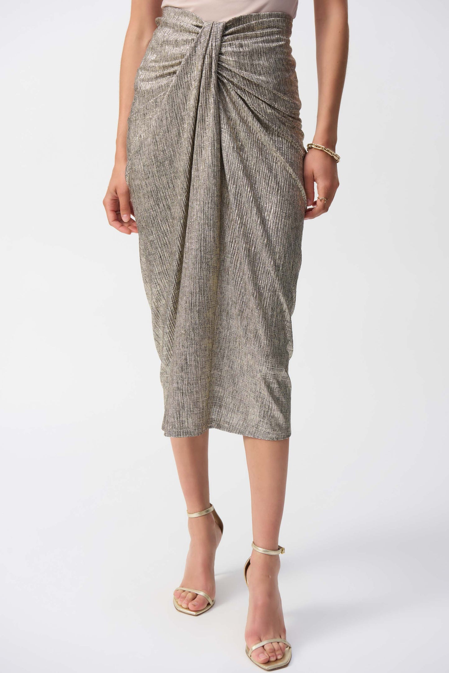 FOILED KNIT DRAPE PENCIL SKIRT