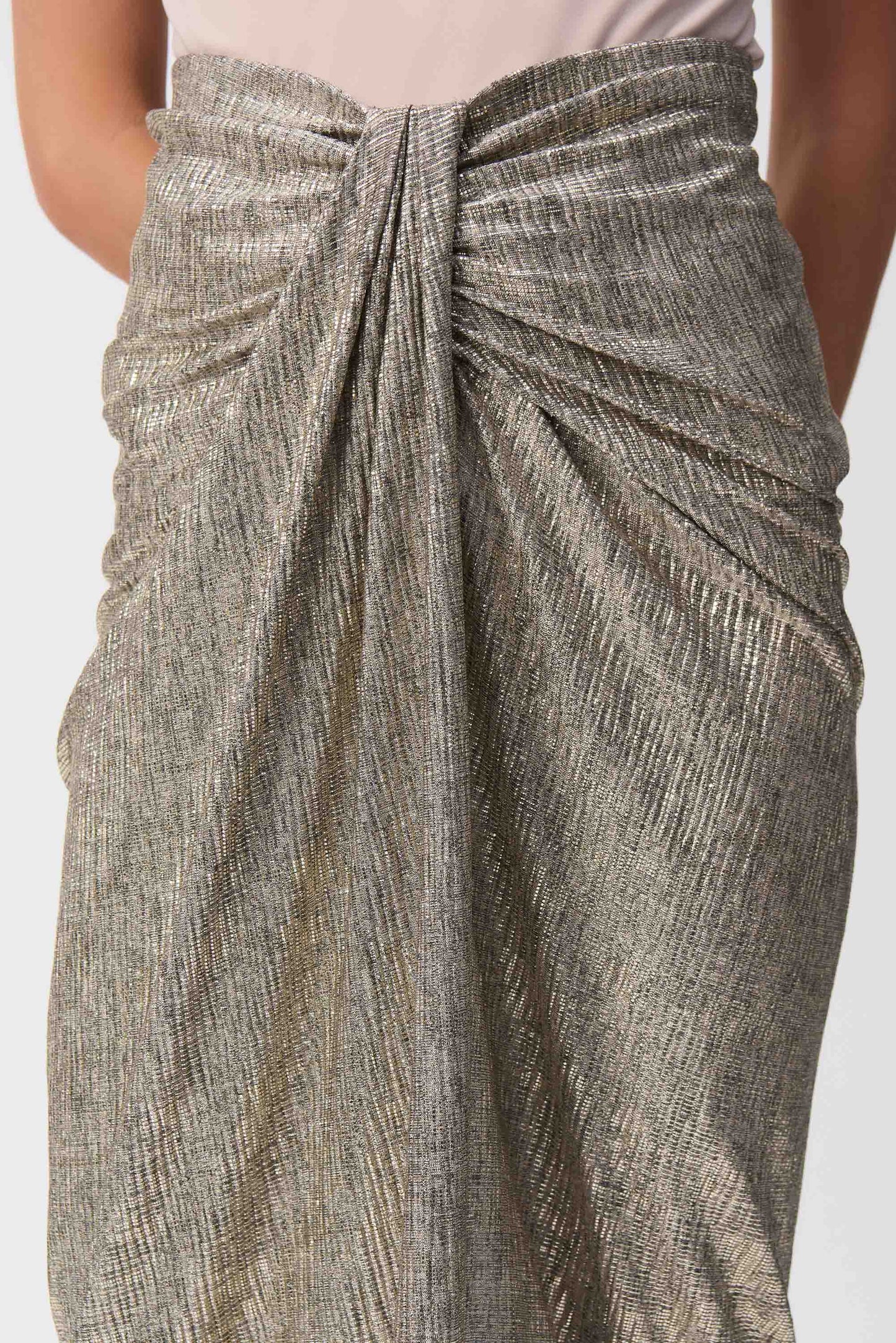 FOILED KNIT DRAPE PENCIL SKIRT