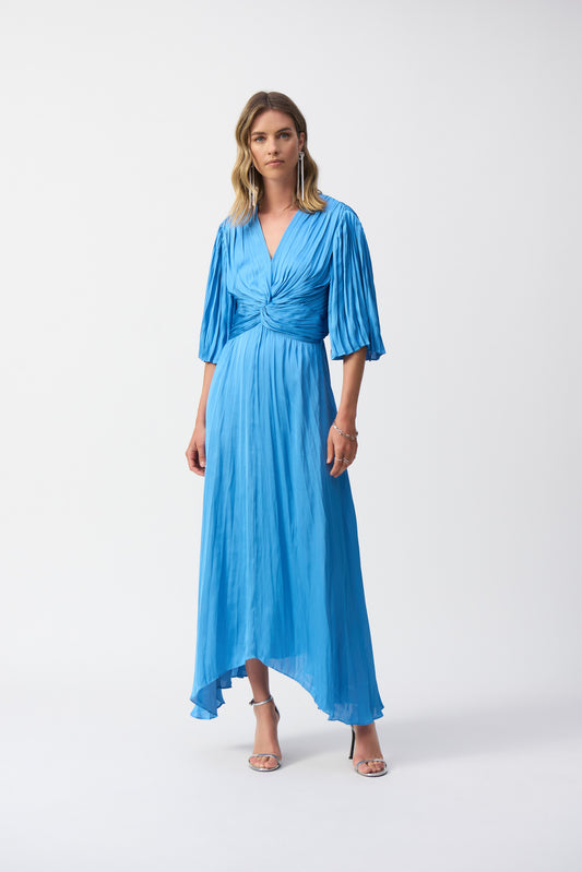 PLEAT SATIN MIDI DRESS COASTAL BLUE (AUGUST DELIVERY)