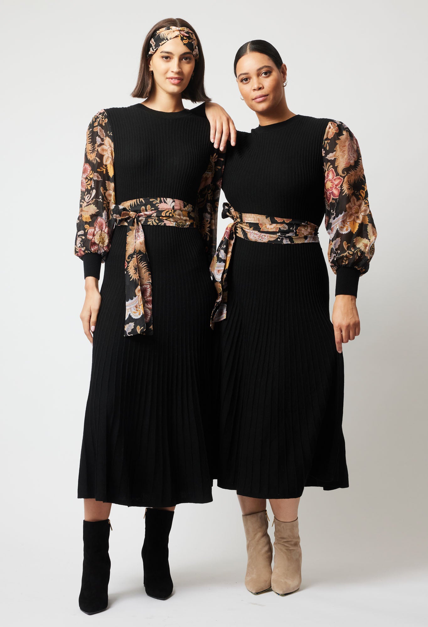 EMPRESS MERINO WOOL KNIT DRESS IN BLACK/WINTER FLORAL