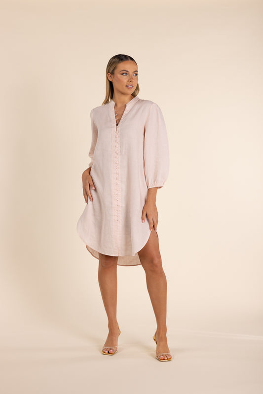 LINEN SHIRT DRESS ICE PINK