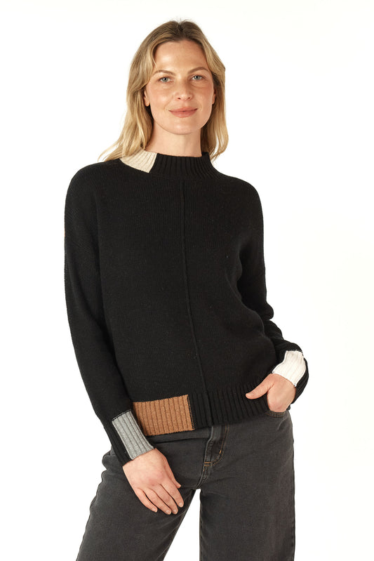 COLOUR BLOCK TRIM JUMPER - BLACK