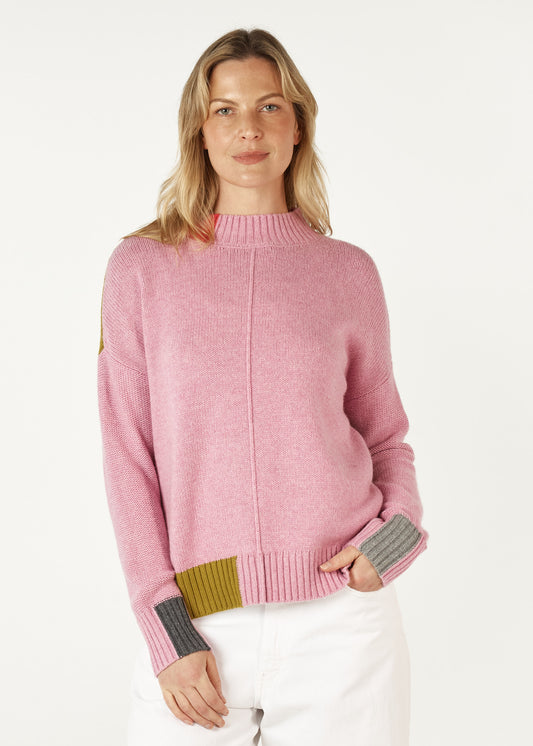 COLOUR BLOCK TRIM JUMPER - PARFAIT