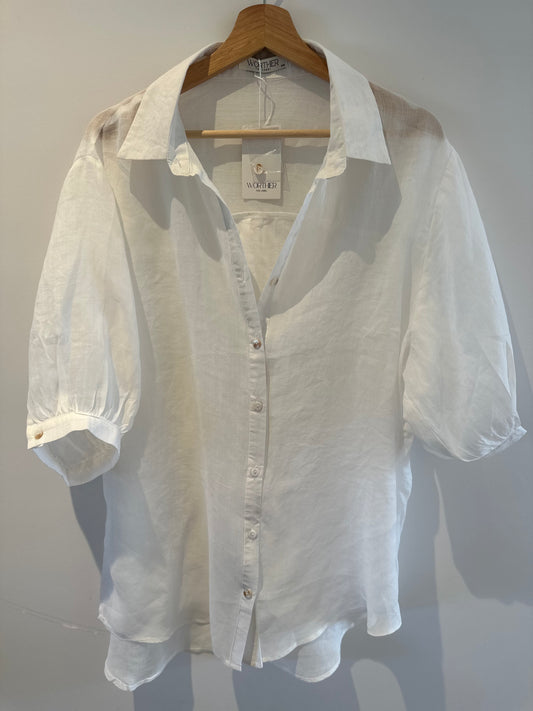 LONGLINE LINEN SHIRT PUFF SLEEVE